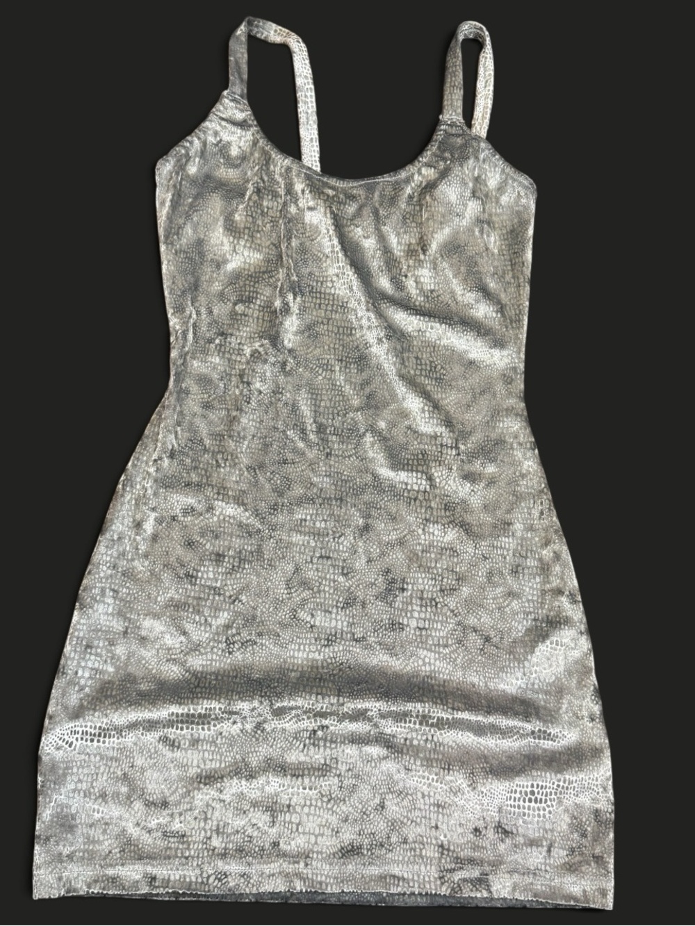 Vintage Y2K Frederick's of Hollywood gray metallic printed velvet mini dress M